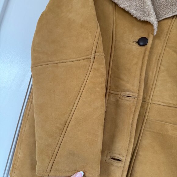 NWT Reformation Veda Luca Suede Shearling Coat Sz S Parmesan Suede Relaxed Fit - Picture 6 of 8